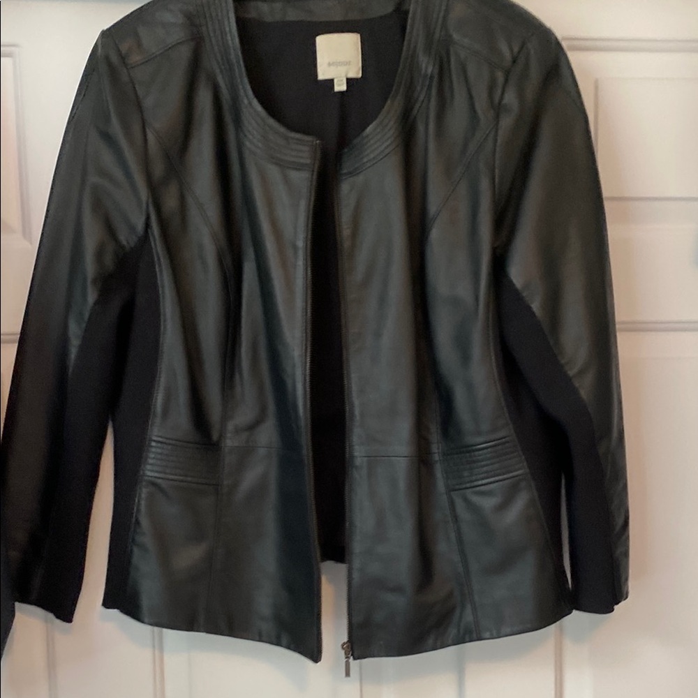 Sejour Black Leather and Knit Jacket Modern Tailored Design
